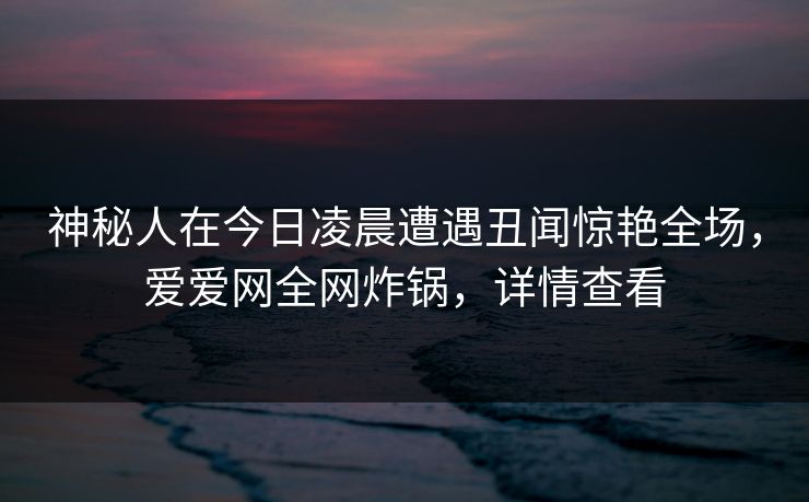 神秘人在今日凌晨遭遇丑闻惊艳全场，爱爱网全网炸锅，详情查看