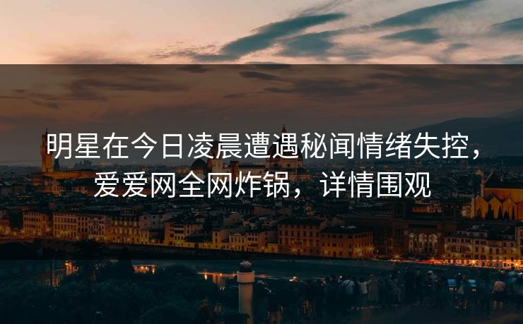 明星在今日凌晨遭遇秘闻情绪失控，爱爱网全网炸锅，详情围观