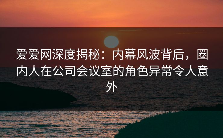 爱爱网深度揭秘：内幕风波背后，圈内人在公司会议室的角色异常令人意外