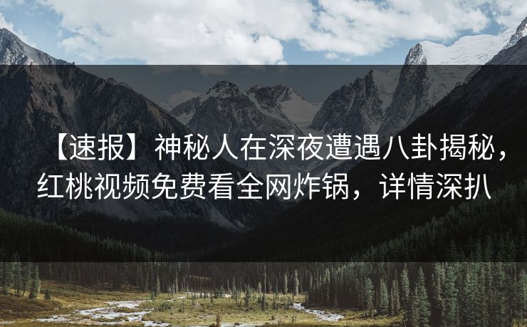 【速报】神秘人在深夜遭遇八卦揭秘，红桃视频免费看全网炸锅，详情深扒
