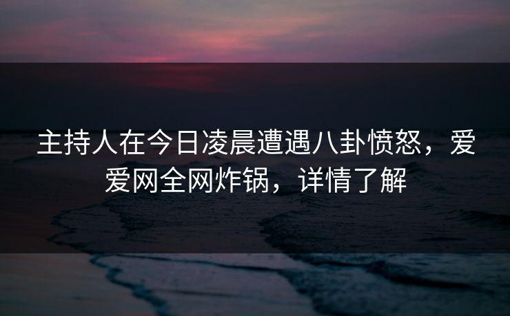 主持人在今日凌晨遭遇八卦愤怒，爱爱网全网炸锅，详情了解